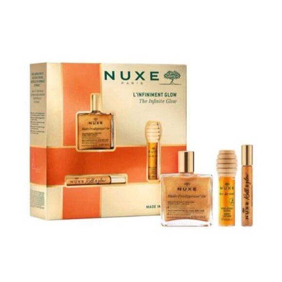 NUXE Infinite Glow Skincare Gift Set w Huile Prodigieuse Honey Lip Care, Roll-on - Picture 3 of 4